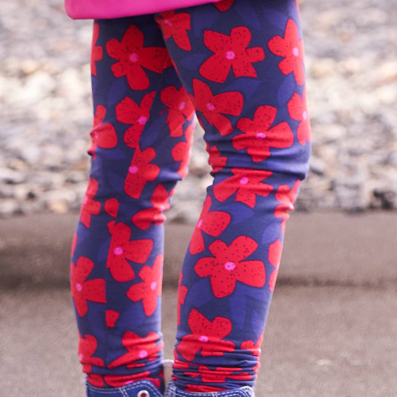 Blümchen Leggings blau-rot