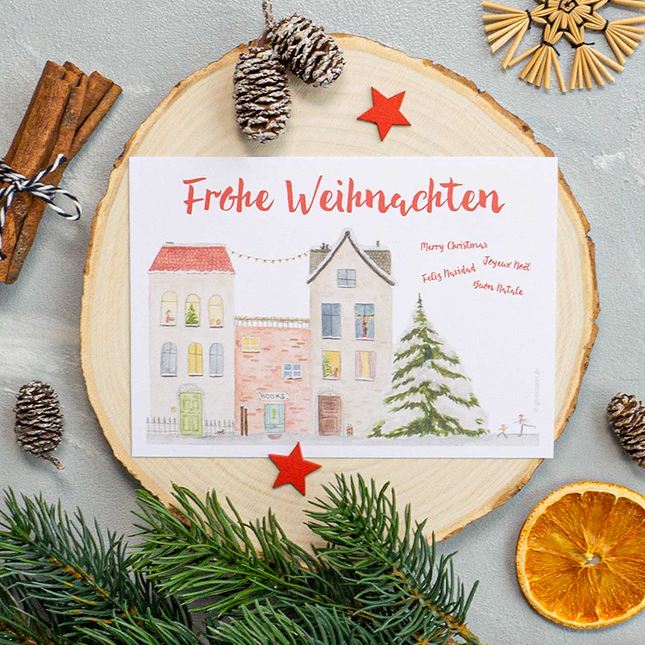 Nachhaltige Weihnachtskarte Festliche Stadt