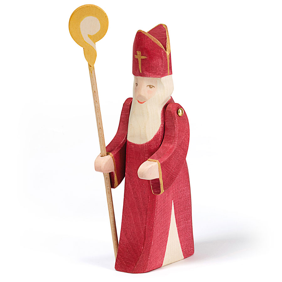 Nikolaus Figur mit Stab Holzfigur 17,5 cm