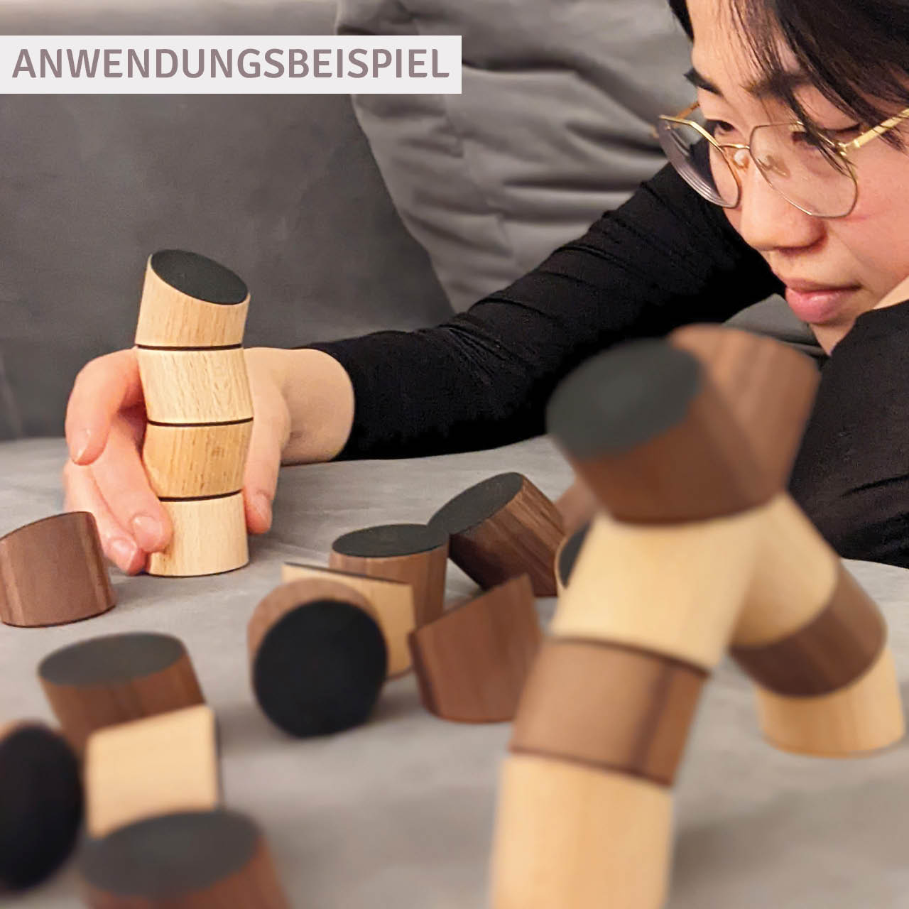 Design Holz Stapelspiel für Jung und Alt, Set mit 22 Steinen für kreatives Stapeln