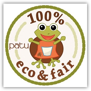 Logo mit dem Frosch im Zeichentrick-Stil in der Mitte, durmherum steht "100% eco & fair"