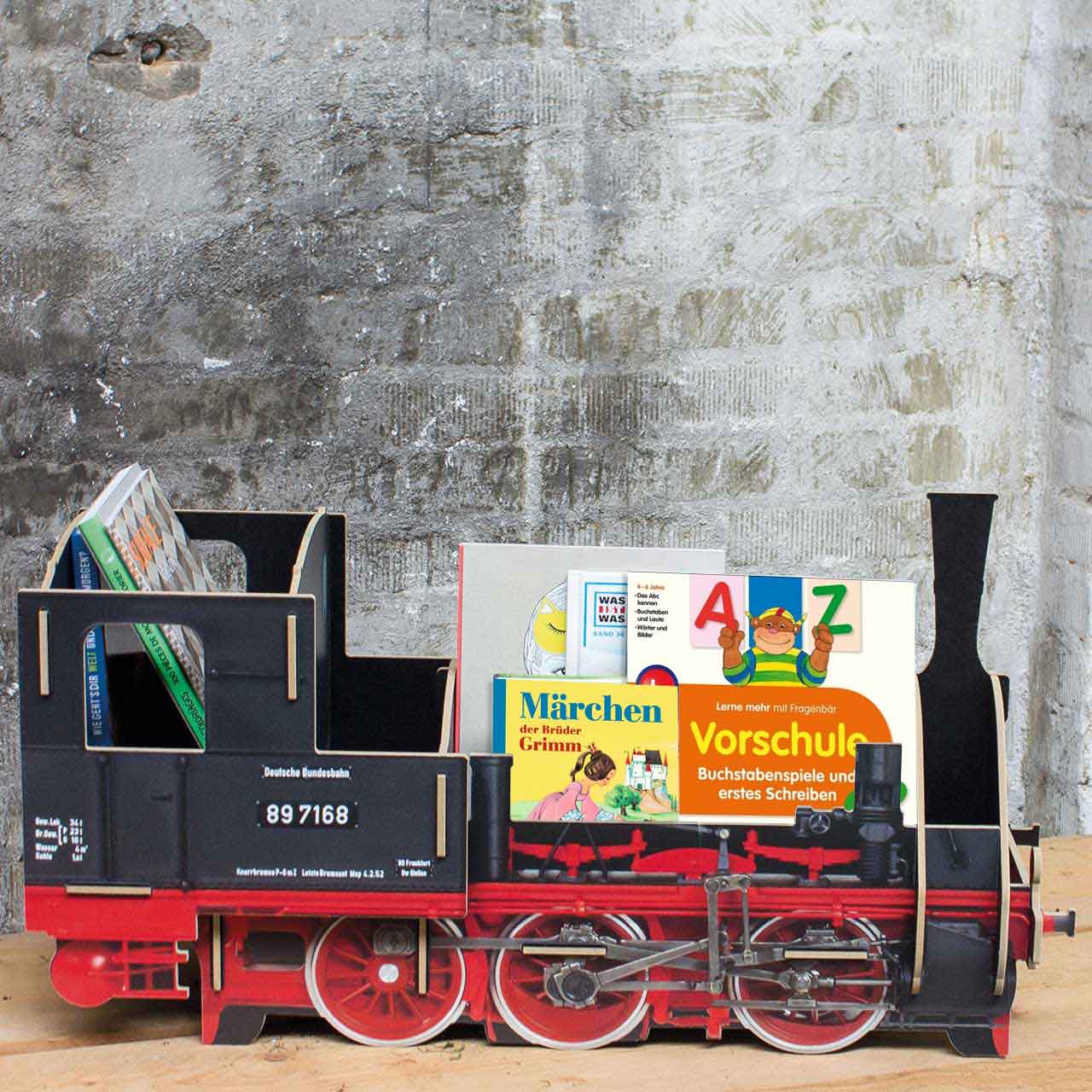 Zeitschriftenständer und Bücherbox aus Holz – Lokomotive