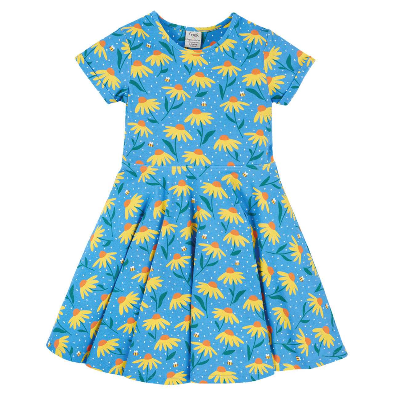 Flatter Sommerkleid Sonnenhut Blumen hellblau