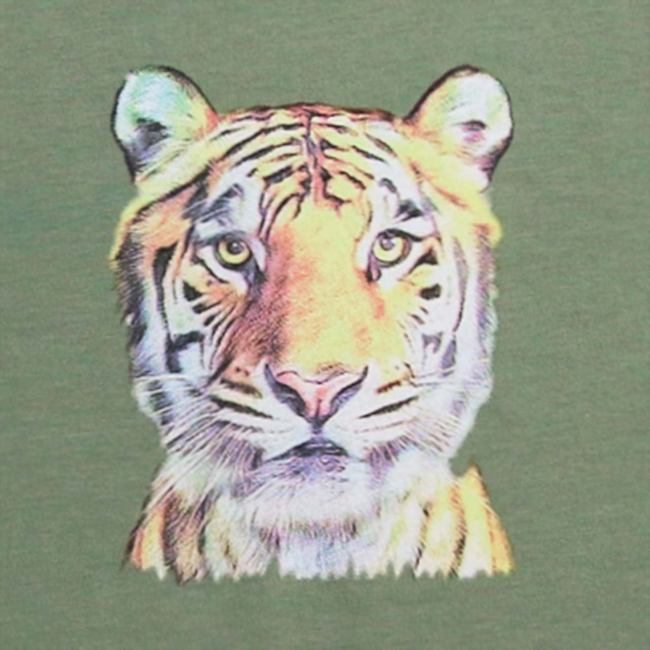 Edles T-Shirt Tiger-Druck in oliv-grün