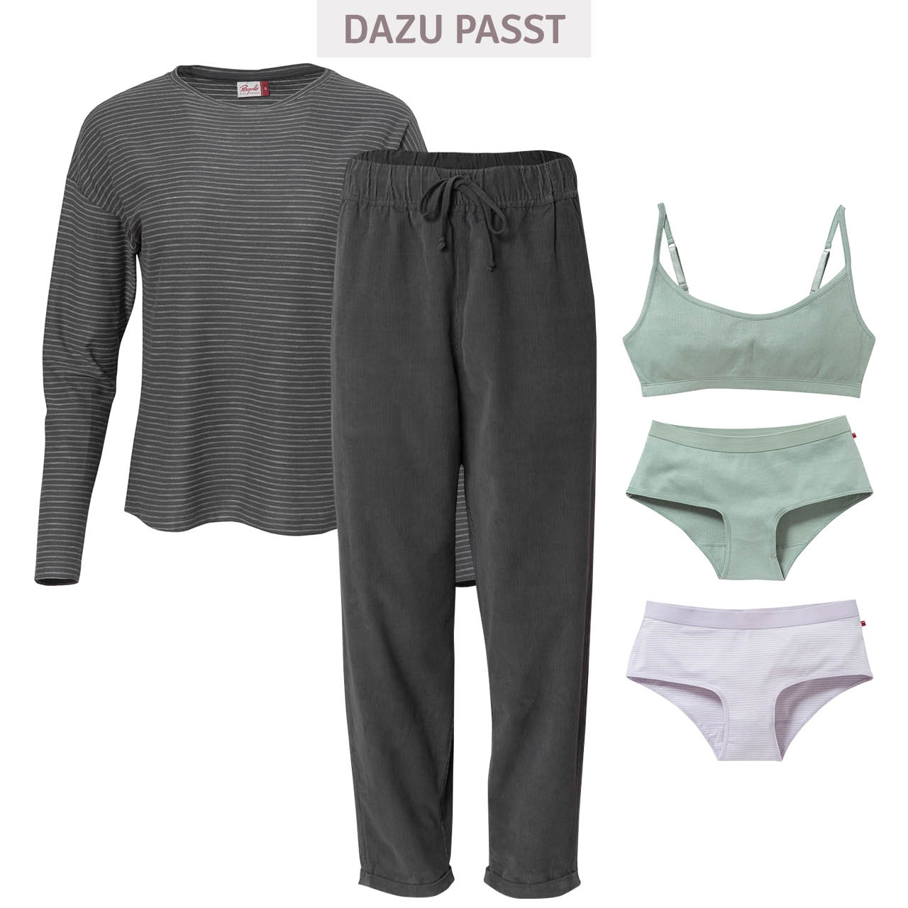 Doppelpack Damenpanty violett geblümt + gestreift