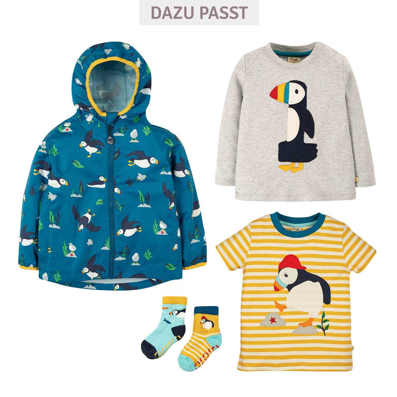 Langarmshirt 1 mit Papageitaucher-Aufnäher grau