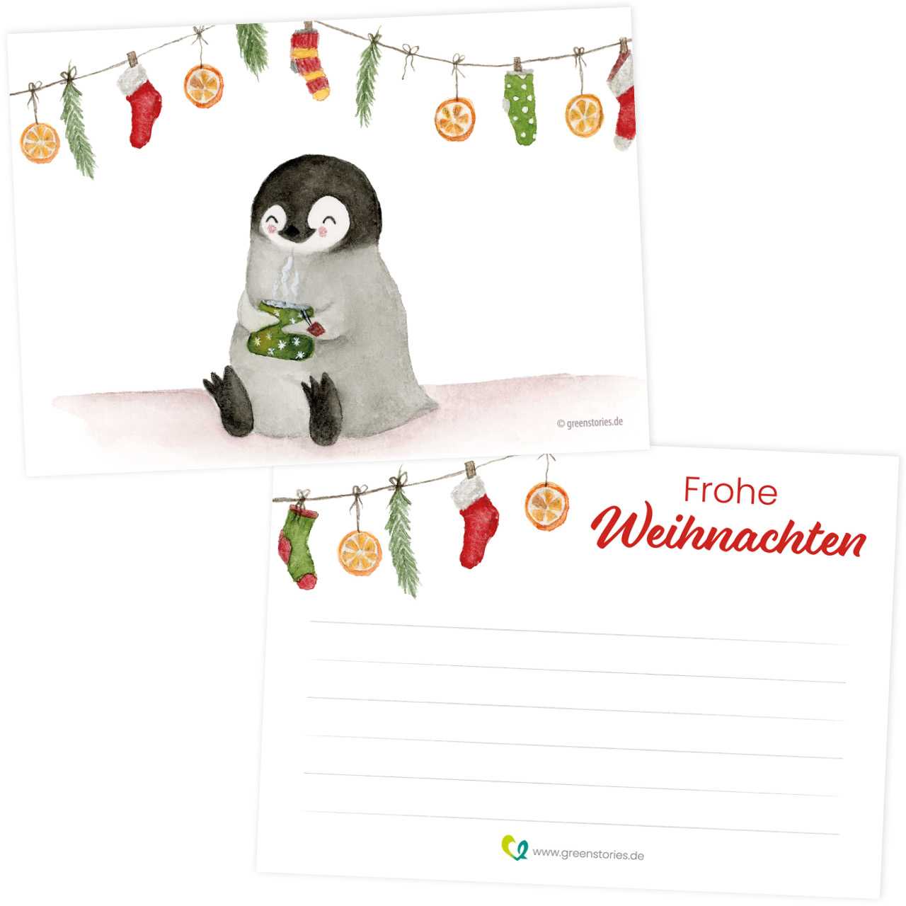 Nachhaltige Weihnachtskarte süßer Pinguin