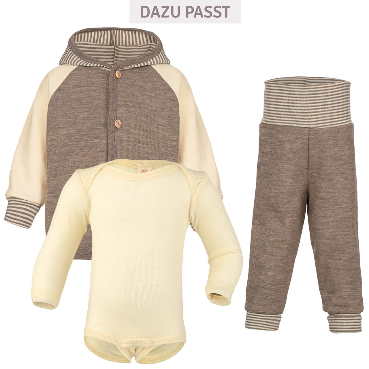 Babyjacke 100% Wolle zum Knöpfen braun-natur