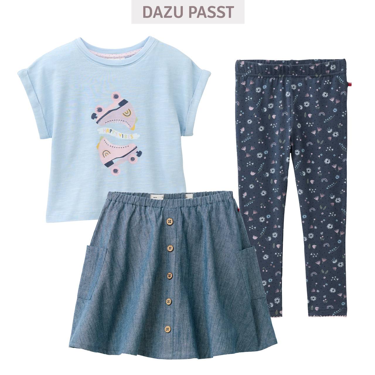 Leichter Baumwoll Faltenrock jeansblau meliert