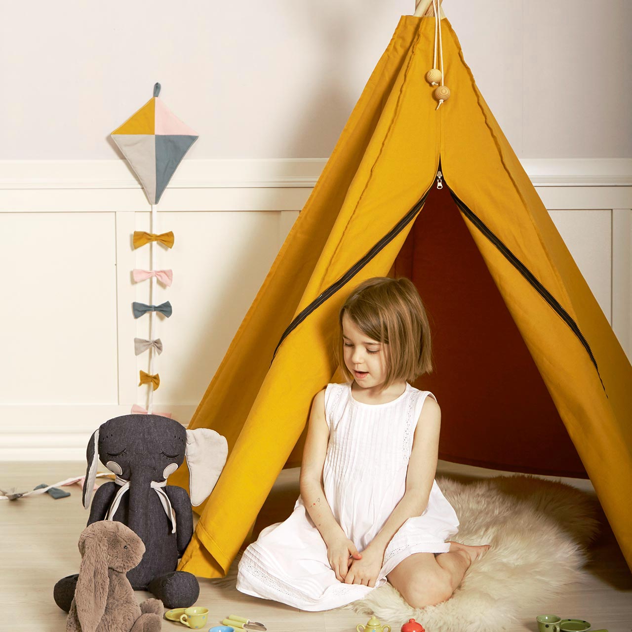 Kinder Tipi Bio Baumwolle 135 x 135 x 150 cm gelb