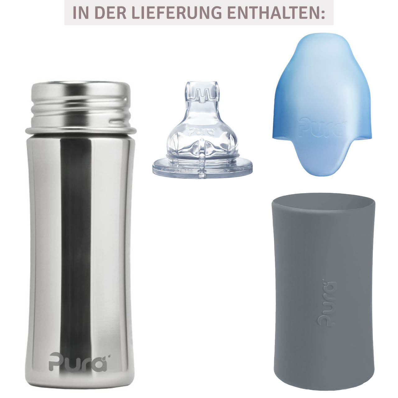 Pura kiki Edelstahl Trinklernflasche ab 6 M - schiefergrau