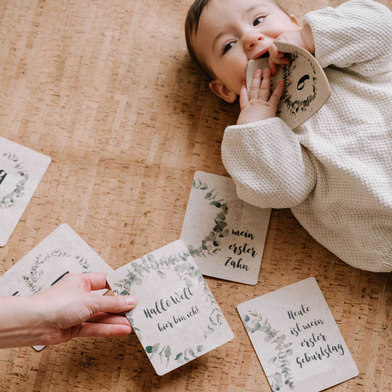 15 Baby-Meilensteinkarten Lou aus Kork