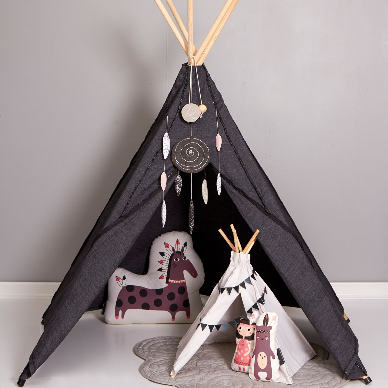 Kinder Tipi Bio Baumwolle 135 x 135 x 150 cm anthrazit