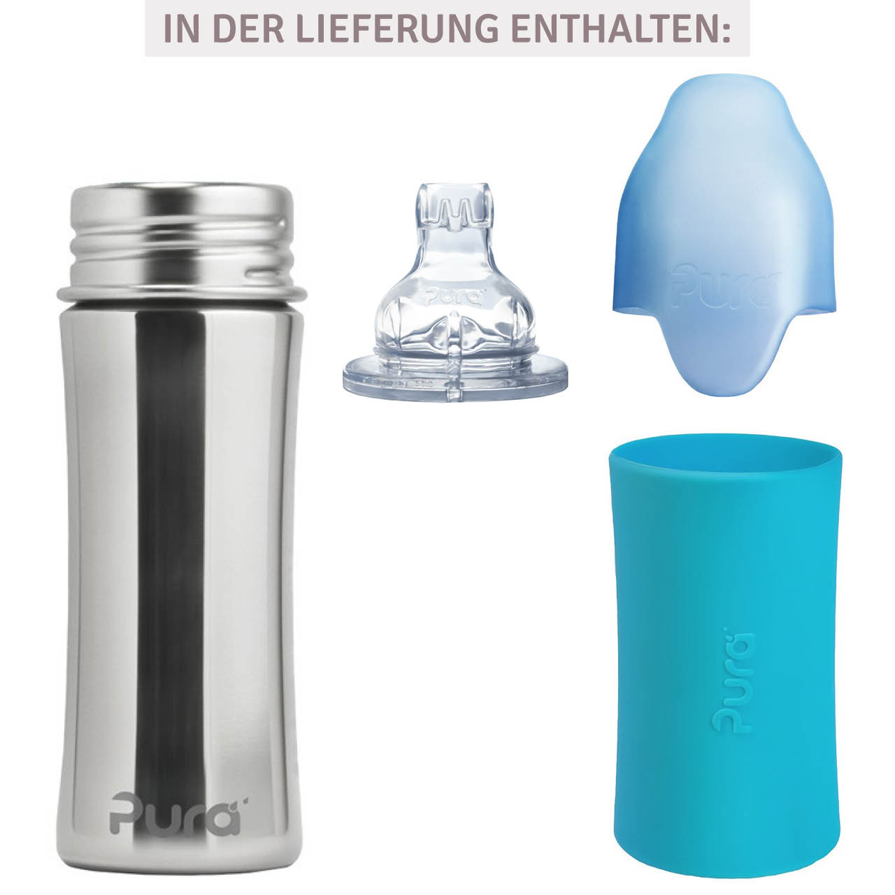 Pura kiki Edelstahl Trinklernflasche ab 6 M - blau