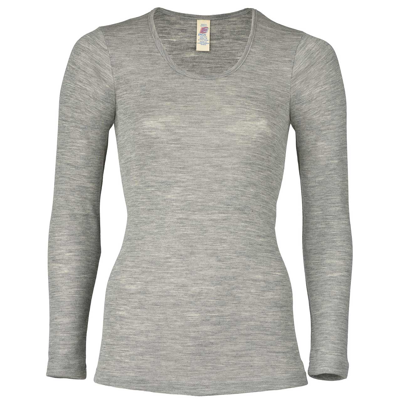 Damen Wolle Seide Langarmshirt hellgrau