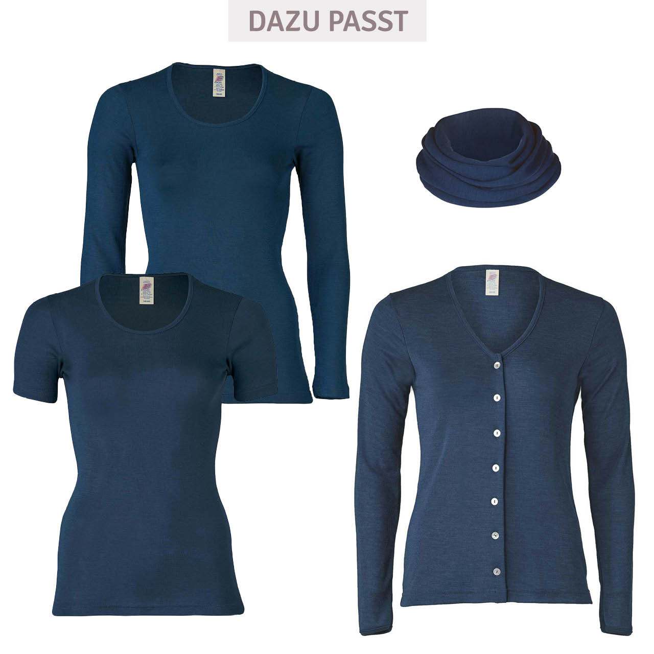 Damen Wolle Seide kurzarm Shirt marine