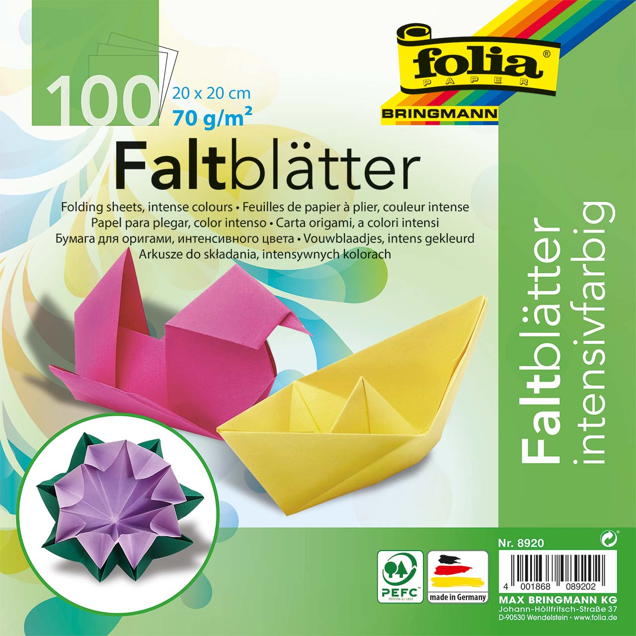 Faltblätter für Origami 20x20 cm 100 Blatt