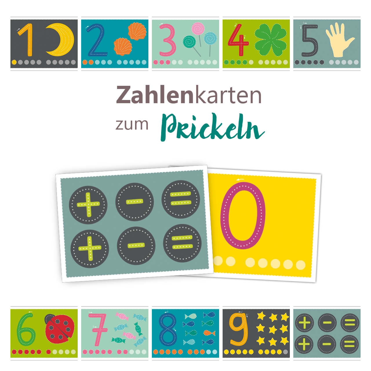 22 Karten mit Zahlen zum Prickeln