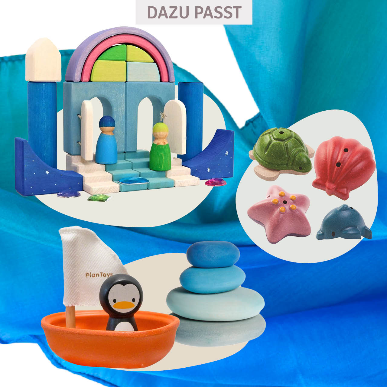 Spieltuch Seide Ozean-blau mittel 89 x 89 cm