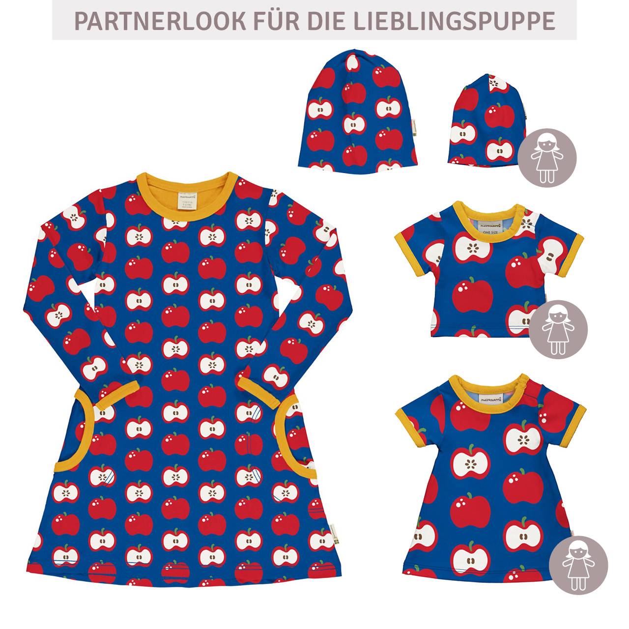 Puppenkleidung Kleidchen Äpfel blau