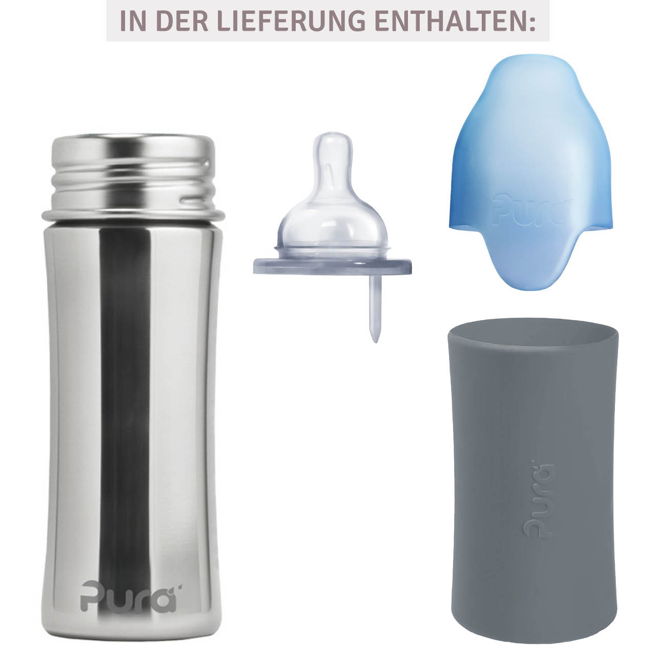 Pura kiki Babyflasche mitwachsend ab 3 Monate schiefer