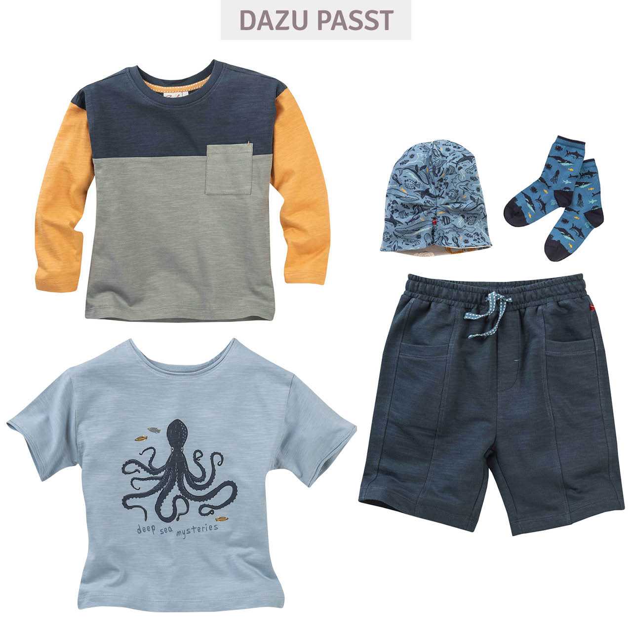 Locker lässiges T-shirt Oktopus rauchblau