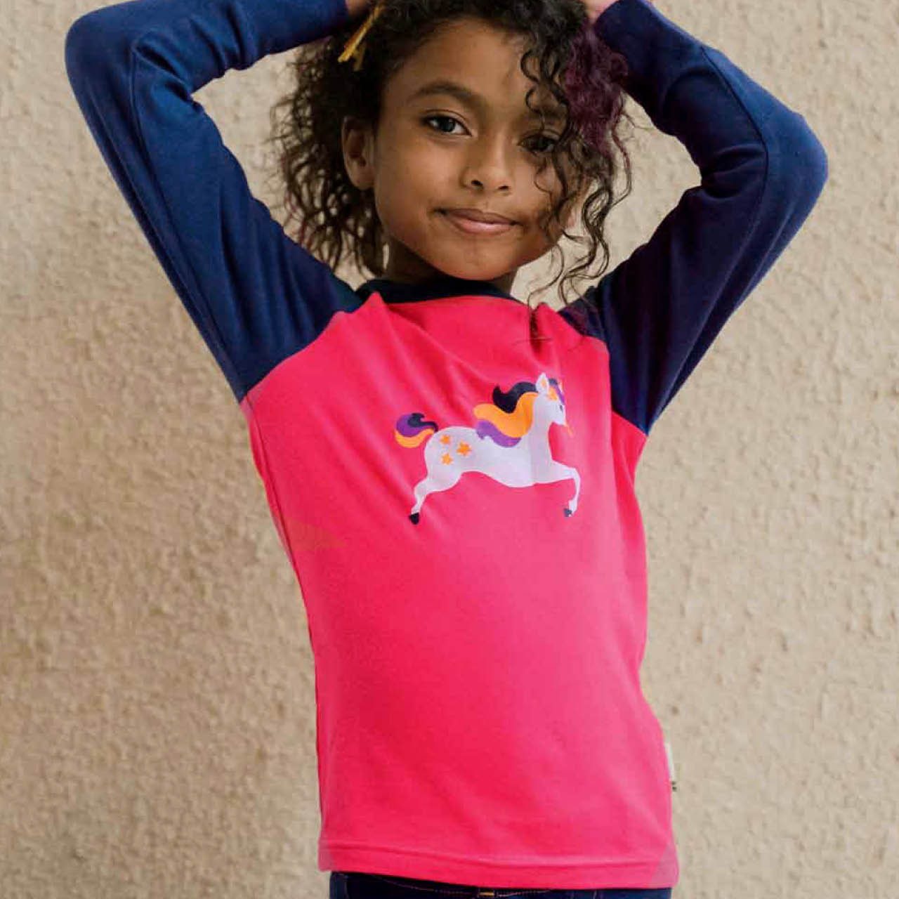 Raglanshirt langarm Einhorn pink-blau