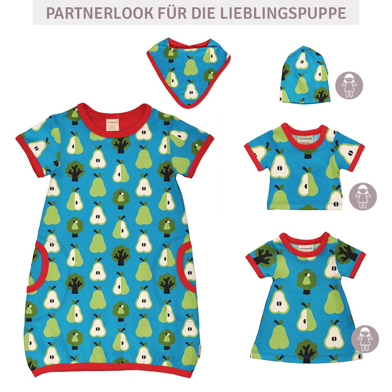 Puppenkleidung Kleidchen Birnen blau