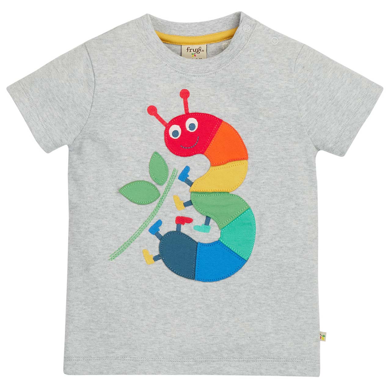 T-Shirt 3 mit Raupe-Aufnäher grau T-Shirt 3 mit Raupe-Aufnäher grau