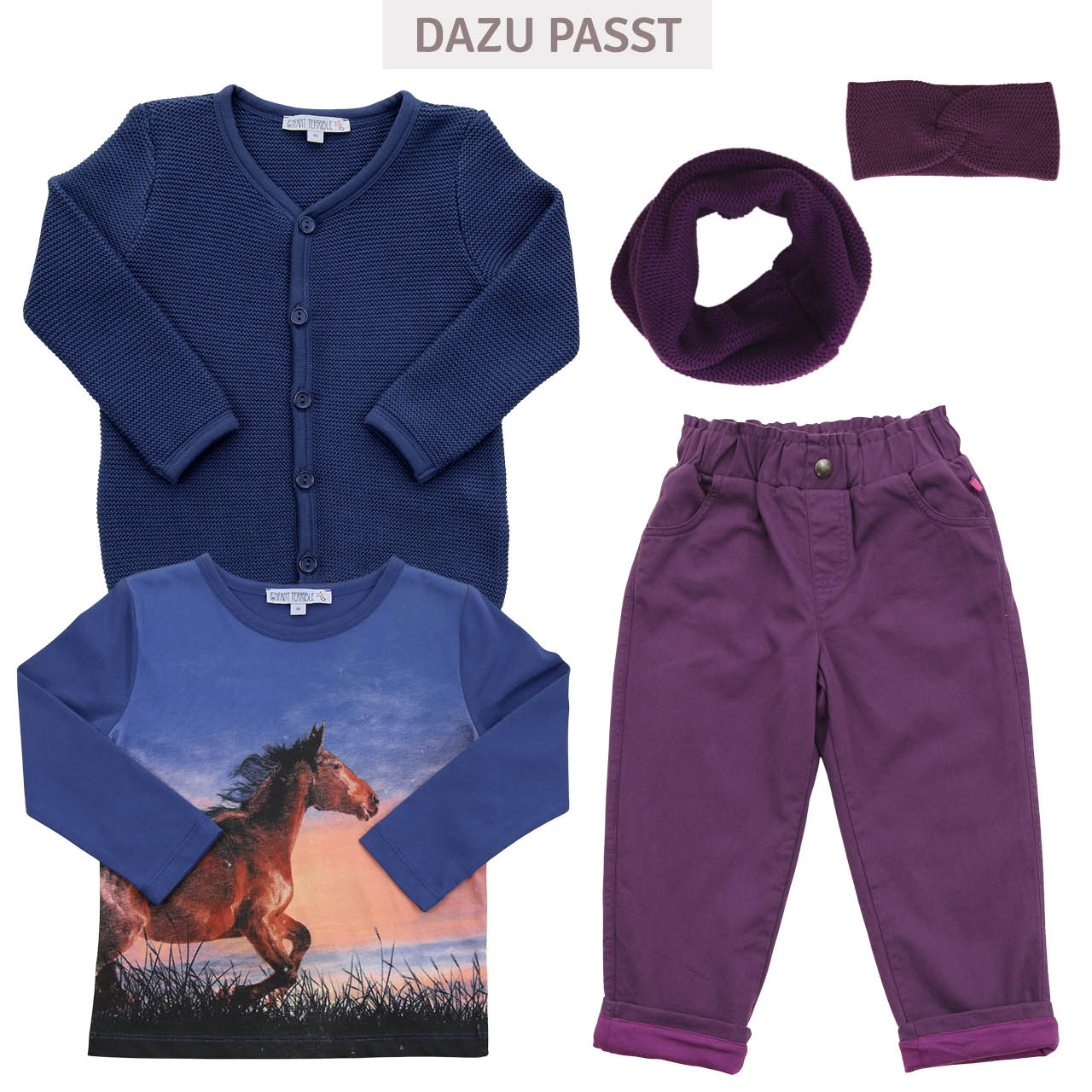 Langarmshirt großer Pferde-Druck blau