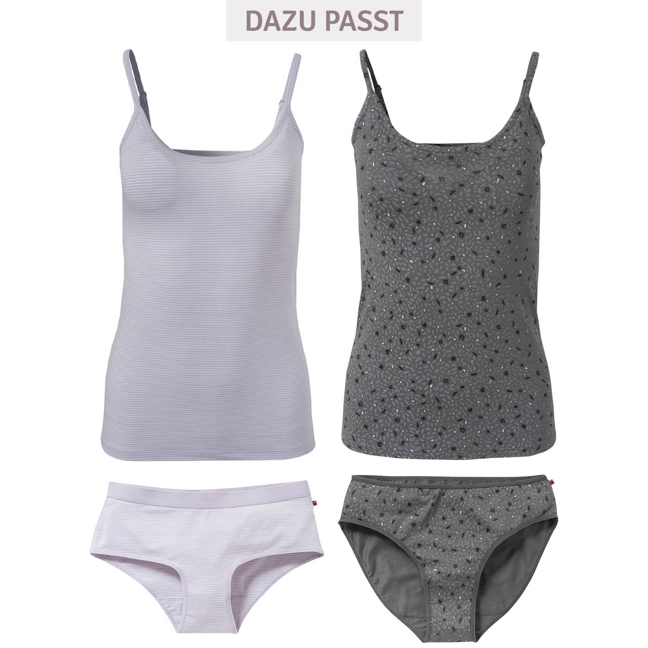 Doppelpack Damenpanty violett geblümt + gestreift