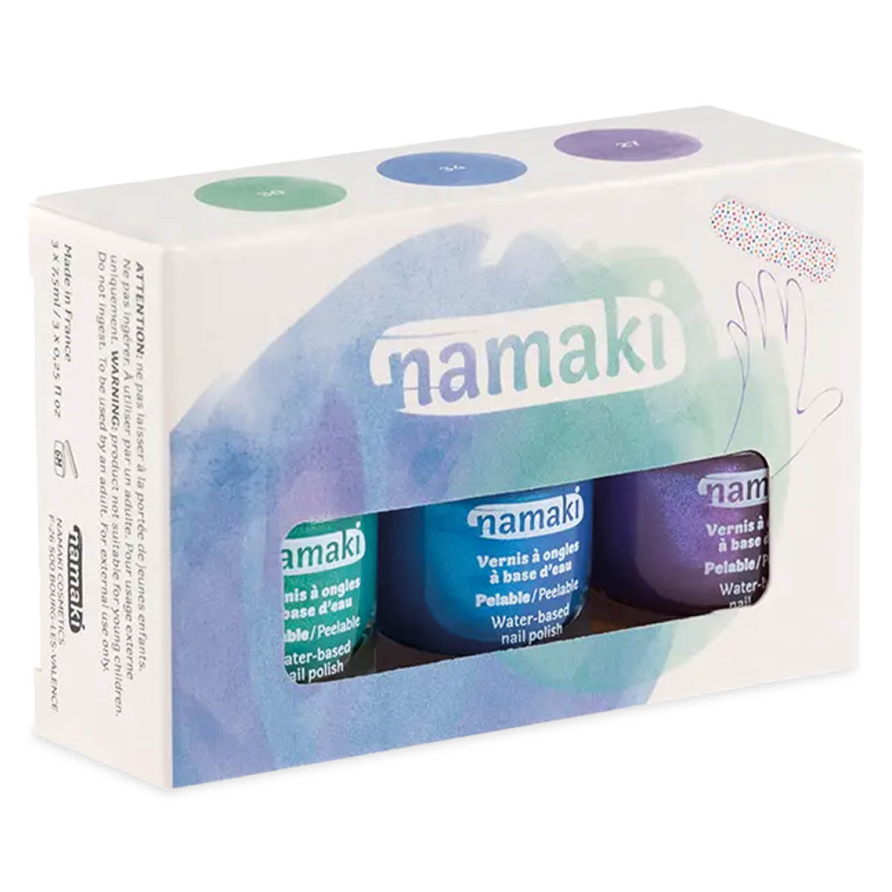 Kinder Nagellack 3er Set Karibik, Electric Blue, Glitzer Violett