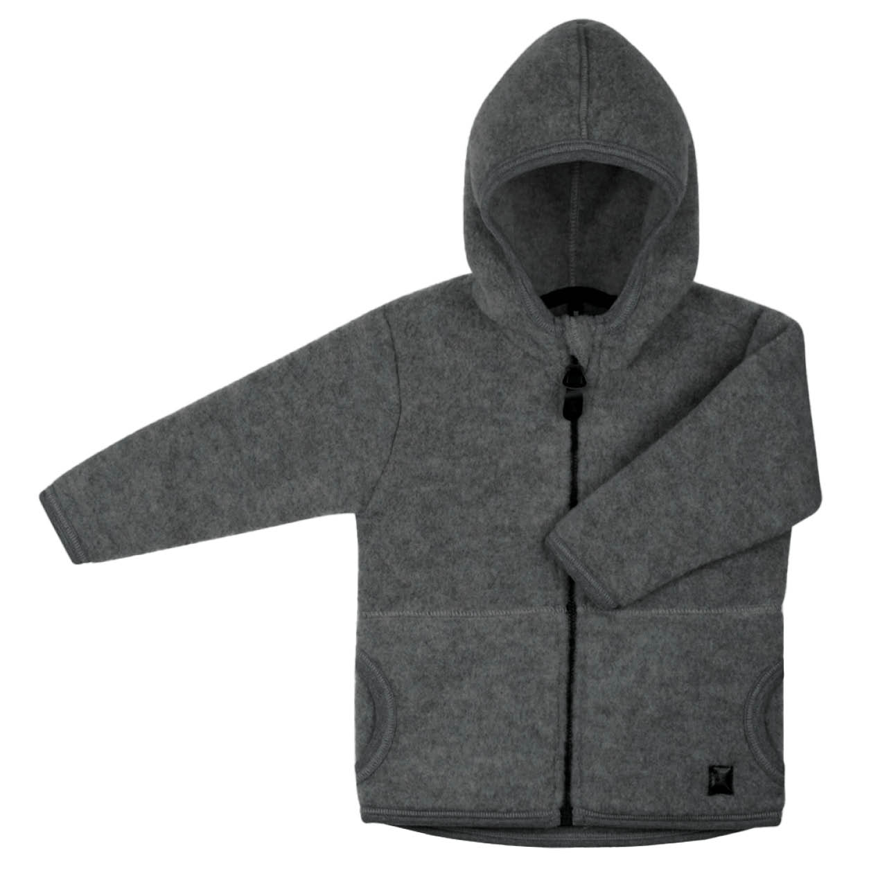 Schurwolle Fleece Jacke Kapuze schiefer-grau