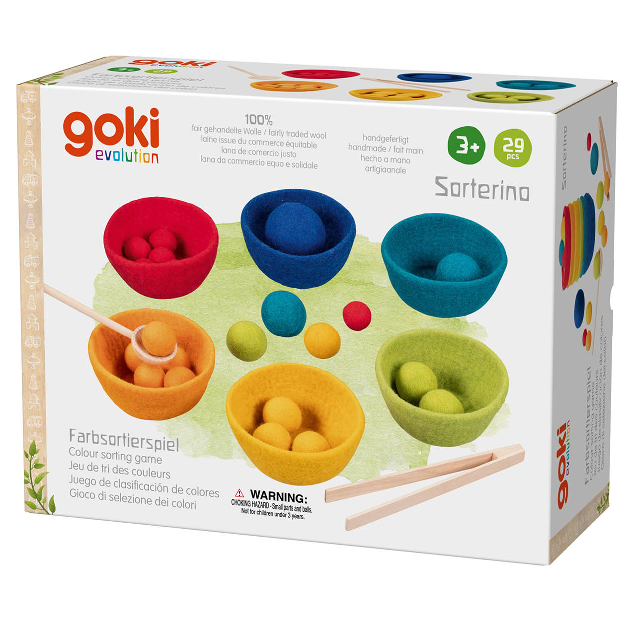 Farbsortierspiel mit 6 Schalen aus Wollfilz und Zubehör