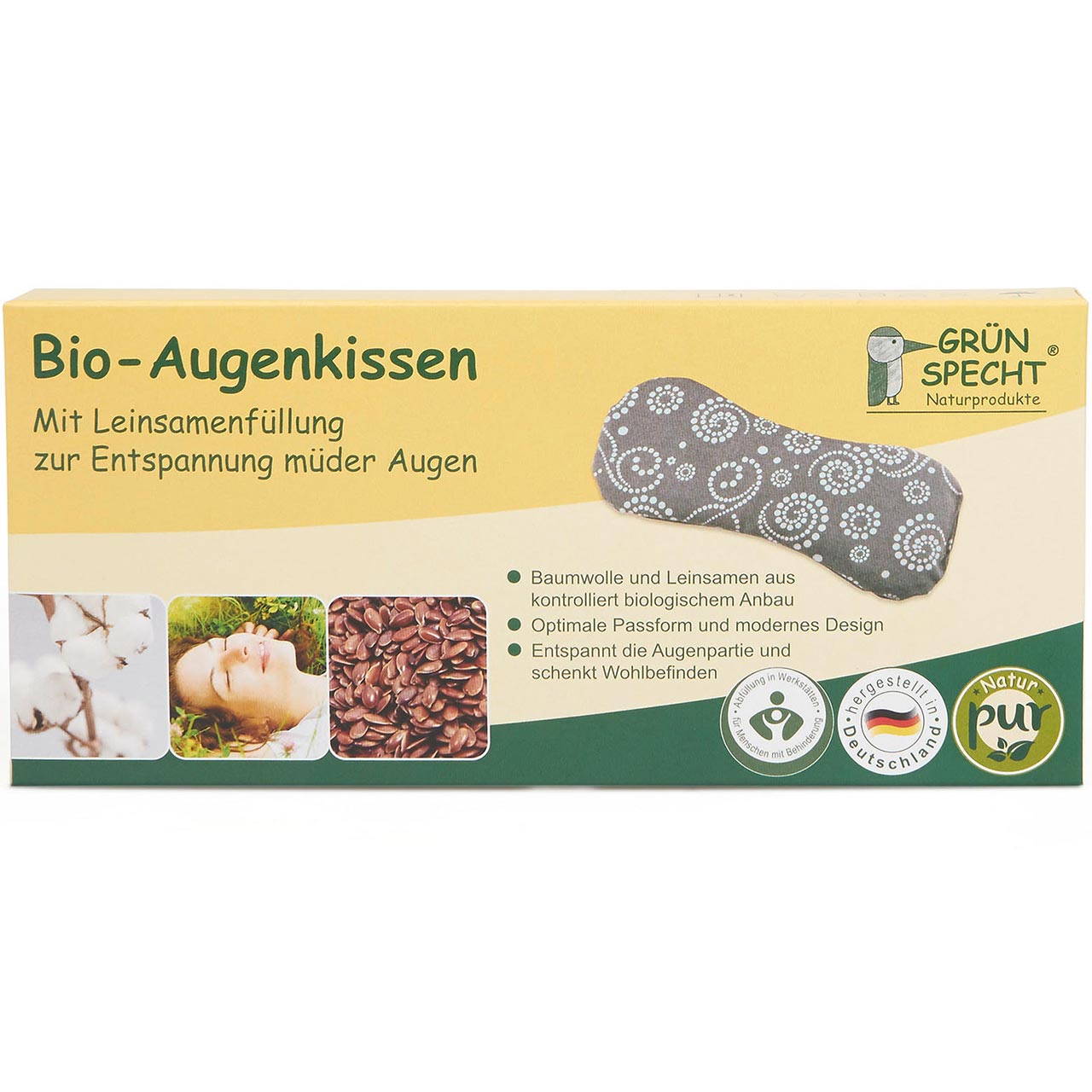 Bio Augenkissen mit Leinsamen mint-grau