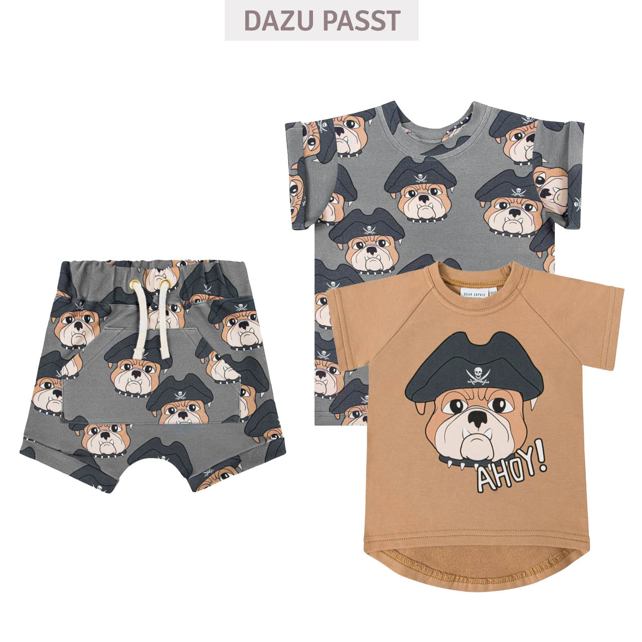 Shorts Kängurutaschen Hund dunkelgrau