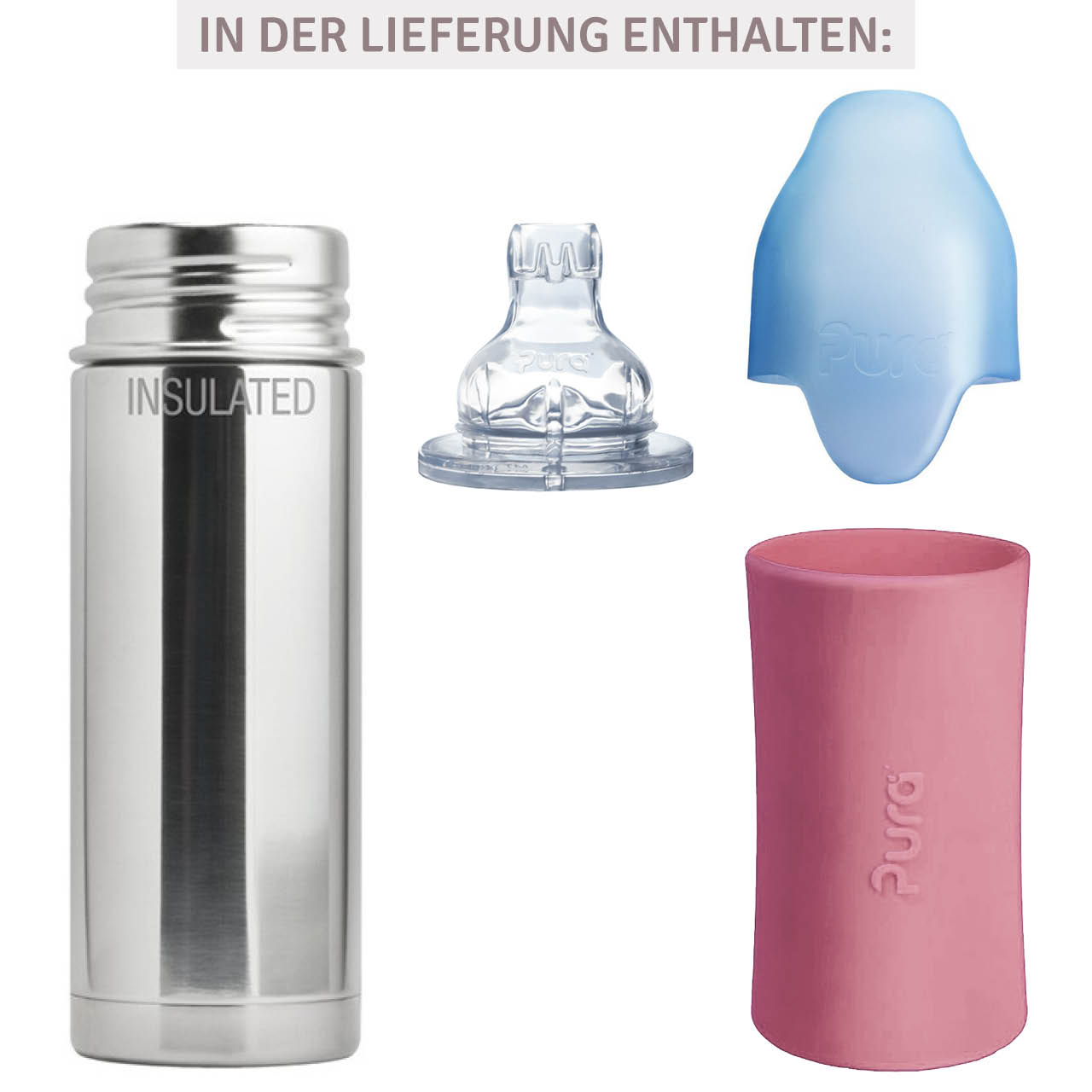 Thermo Kleinkindflasche ab 6 Monate Trinklernaufsatz altrosa