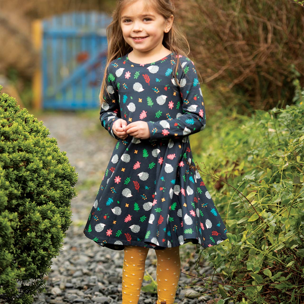 Igel Mädchen Flatterkleid langarm