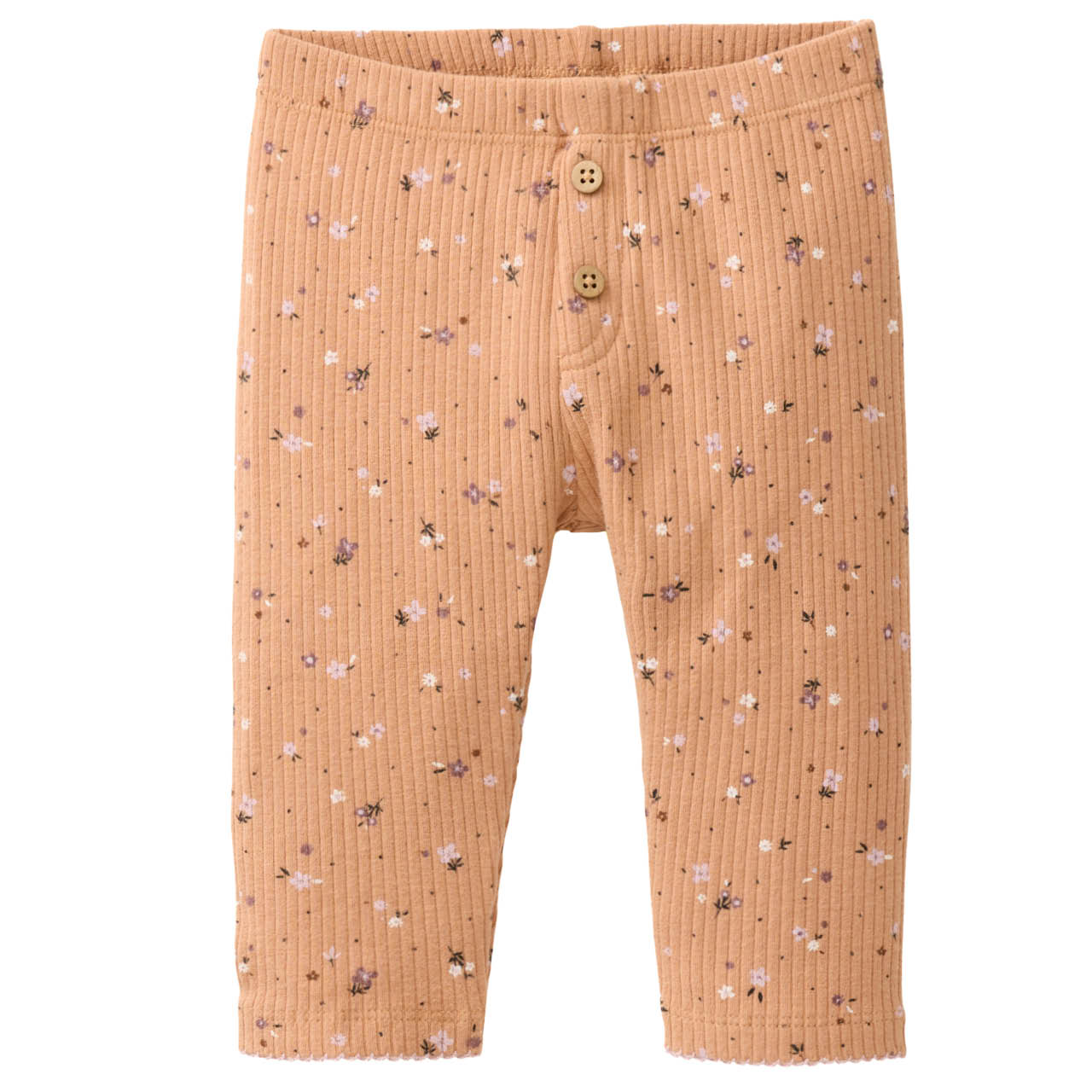 Edle Rippe Leggings Blümchen karamell