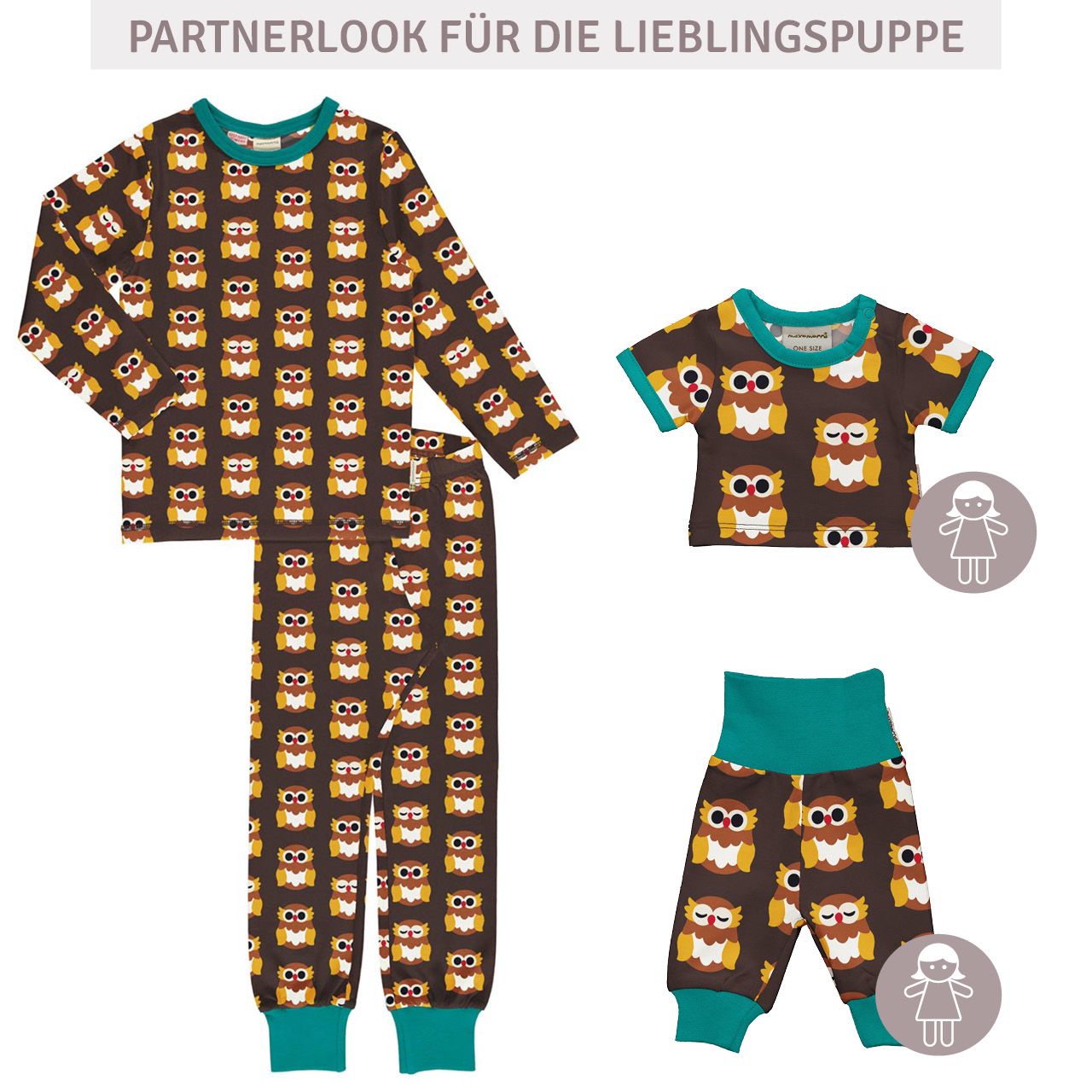 Puppenkleidung T-Shirt Eulen braun