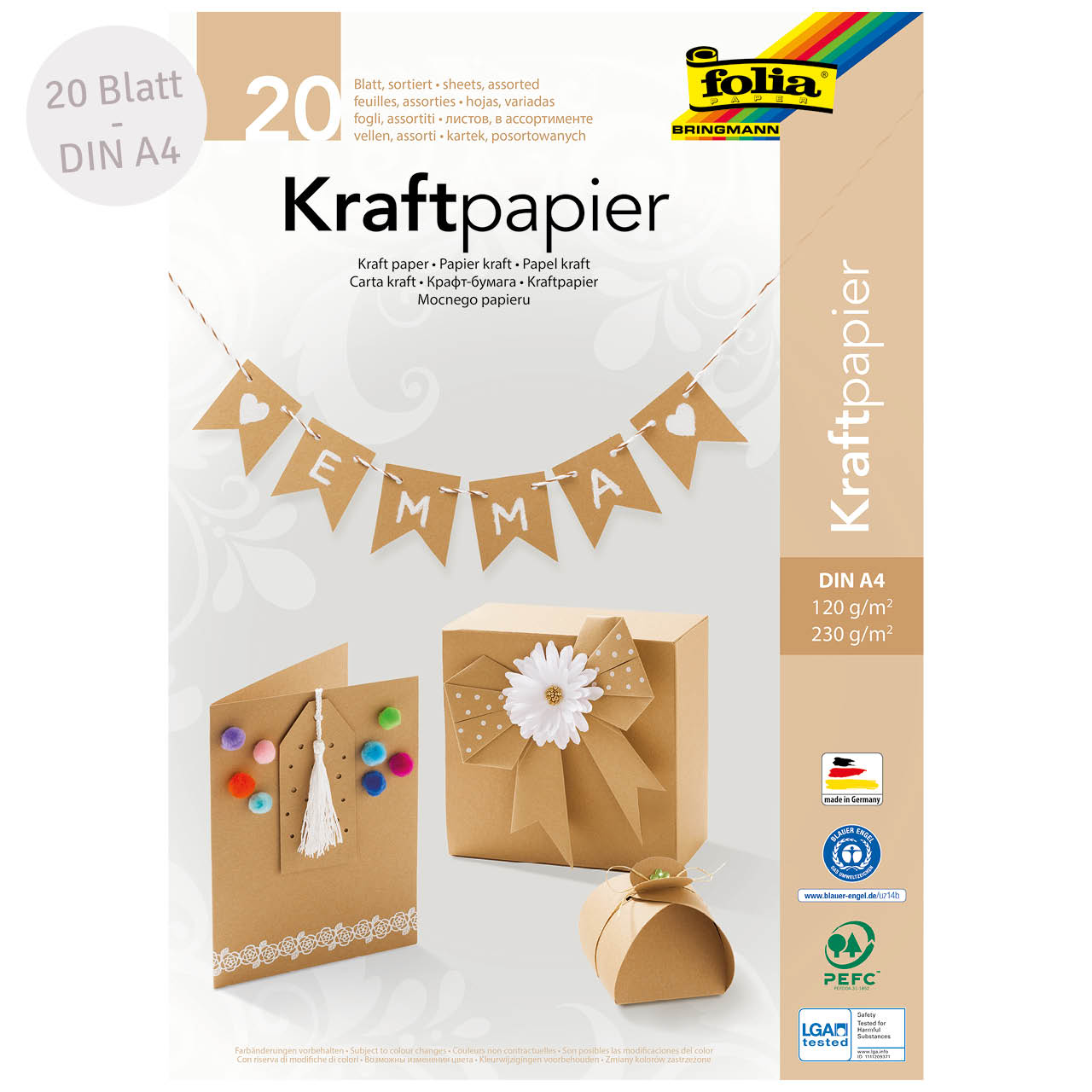 Kraftpapier und Kraftkarton Set DIN A4 20 Blatt