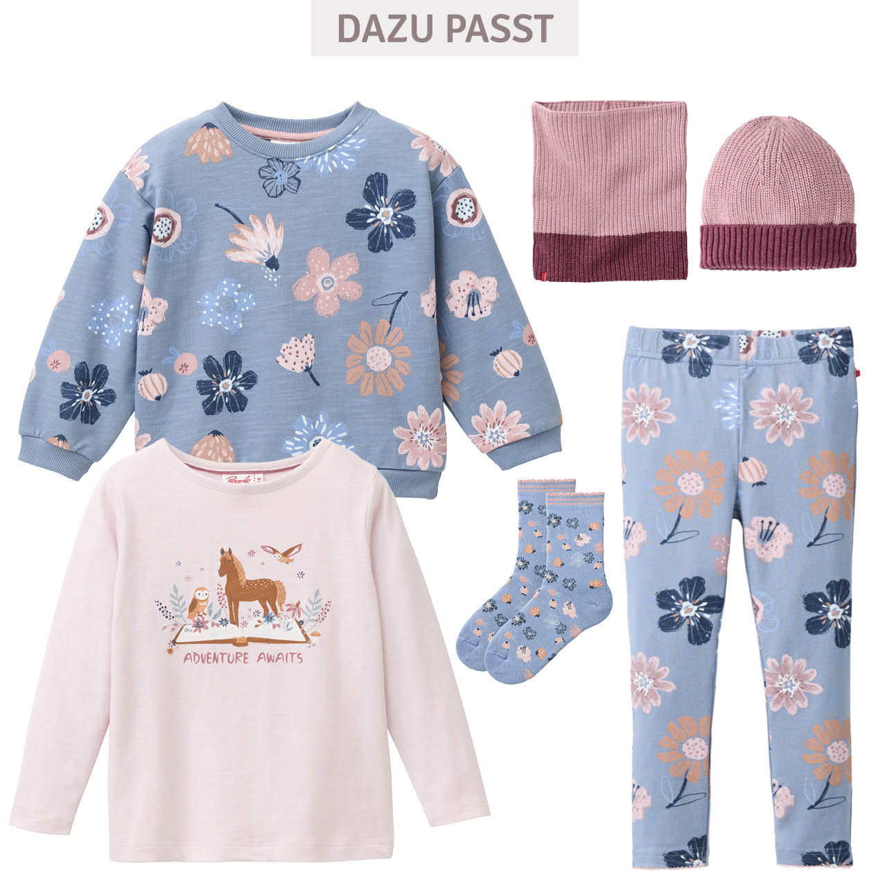 Edle Leggings Herbstblumen rauchblau