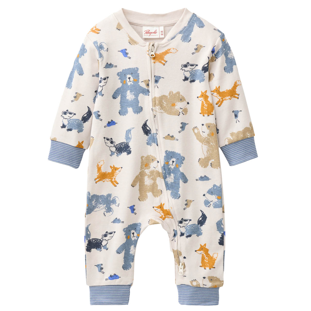 Rippe Langarmstrampler Waldtiere beige Rippe Langarmstrampler Waldtiere beige