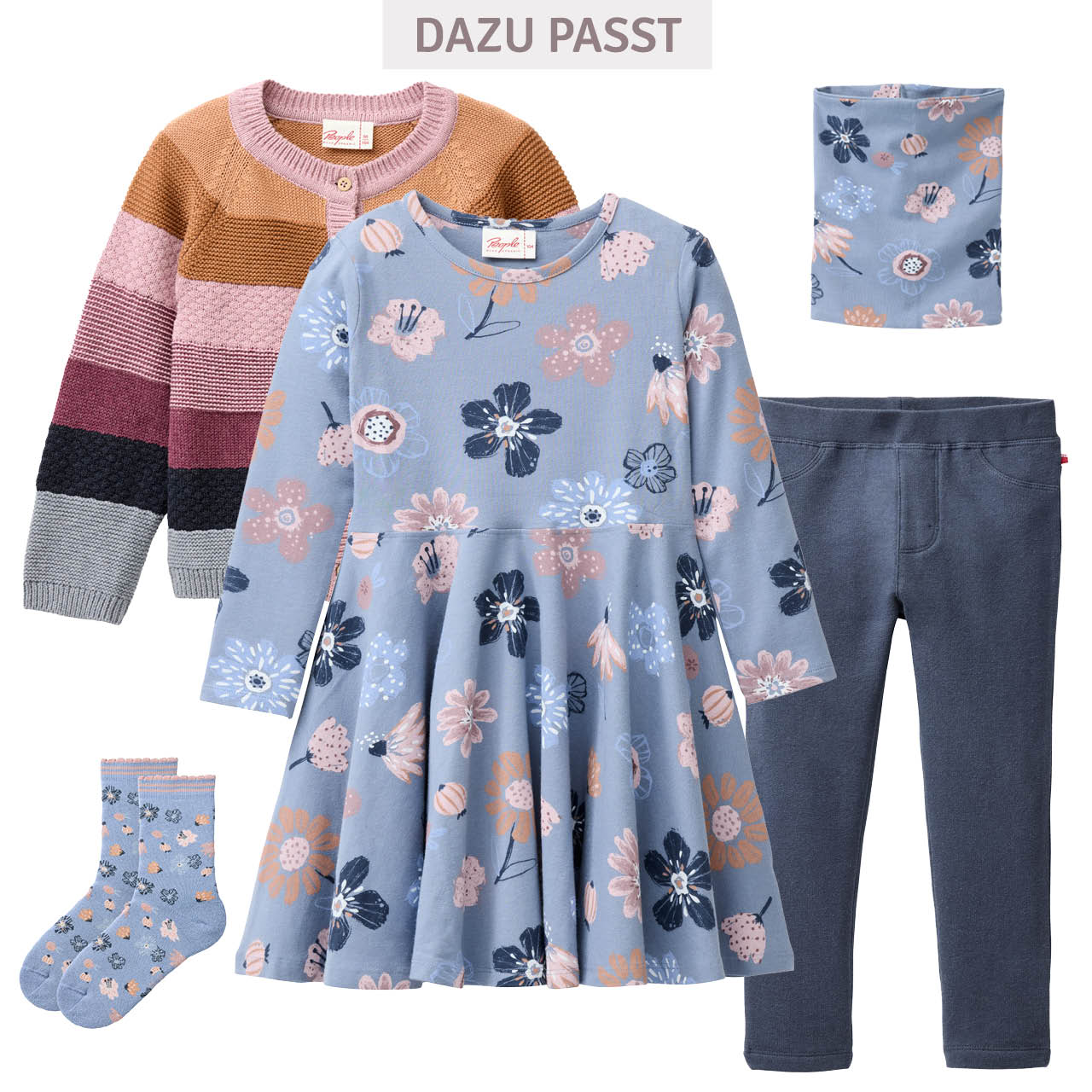 Warme Frotteesocken Blumen rauchblau