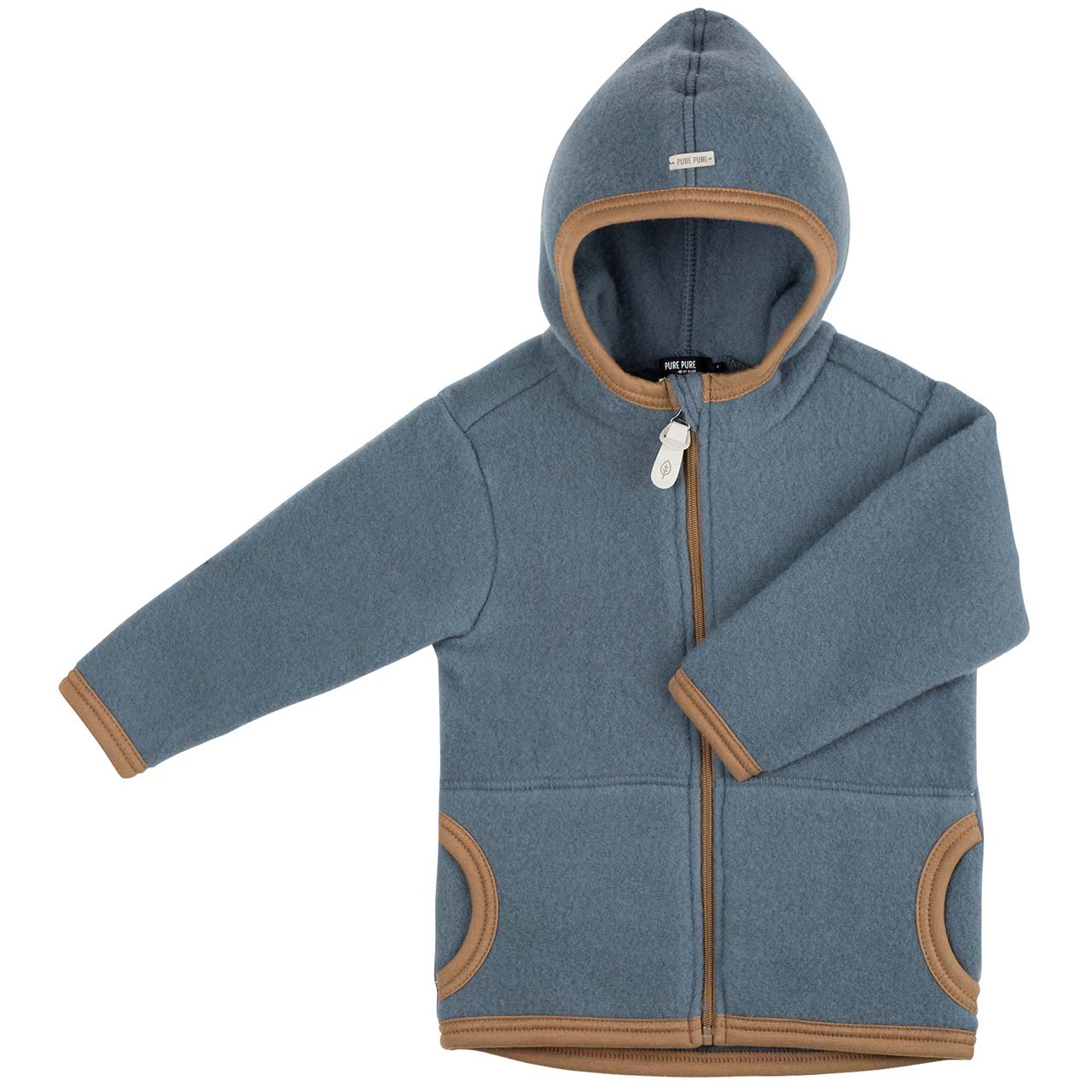 Schurwolle Fleece Jacke Kapuze blau