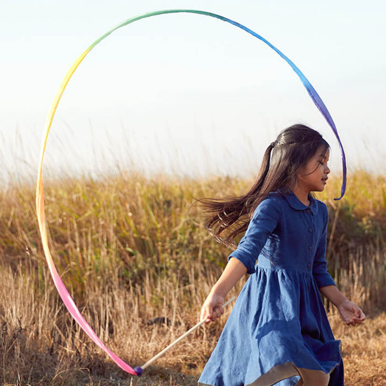 Regenbogen Tanzband aus Seide 2,4 m