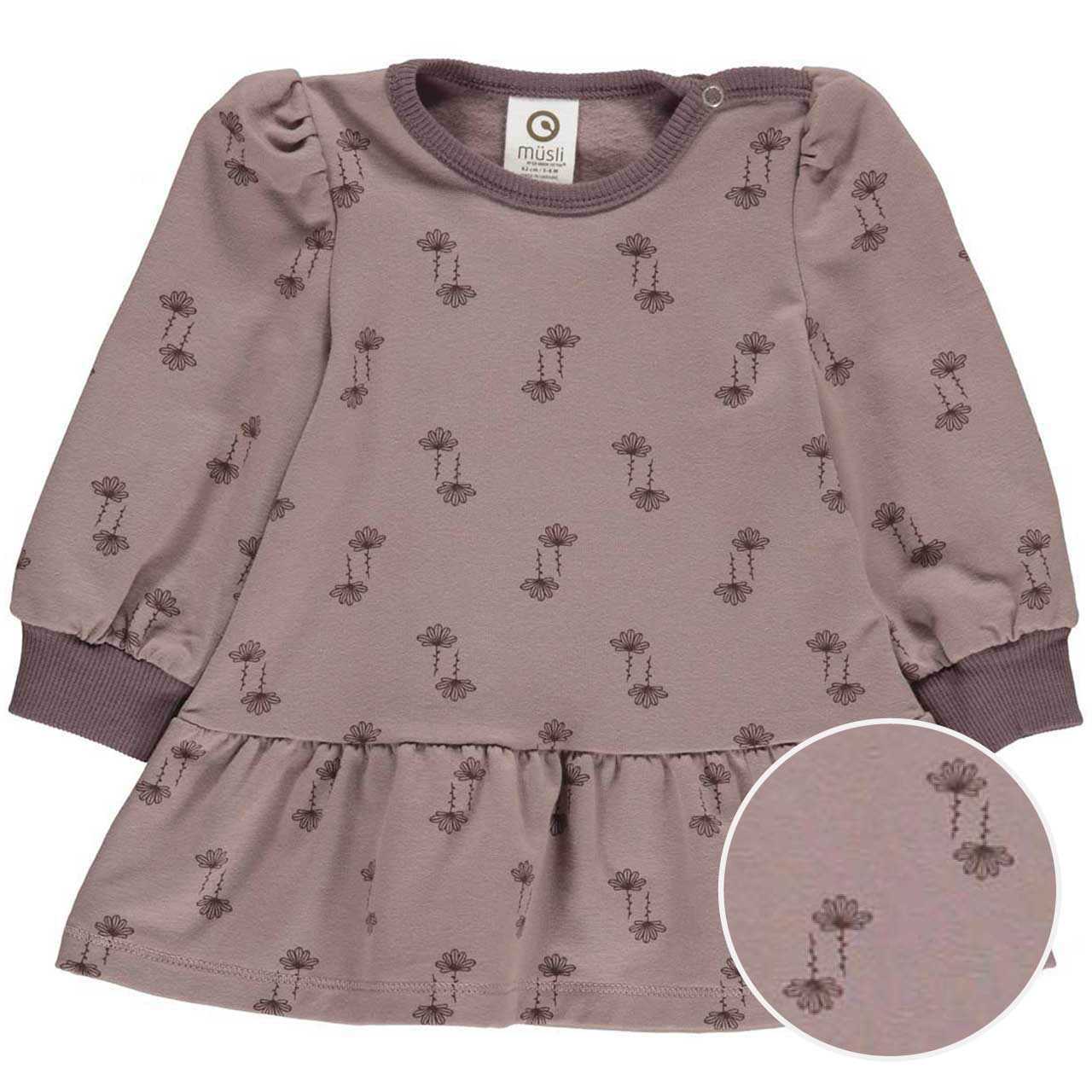 Geblümtes Sweat Kleid langarm mauve