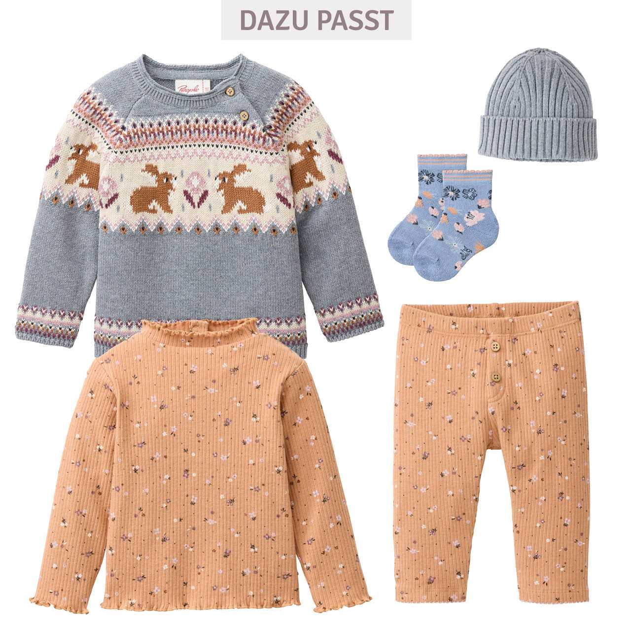Edle Rippe Leggings Blümchen karamell
