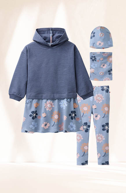 Edle Leggings Herbstblumen rauchblau