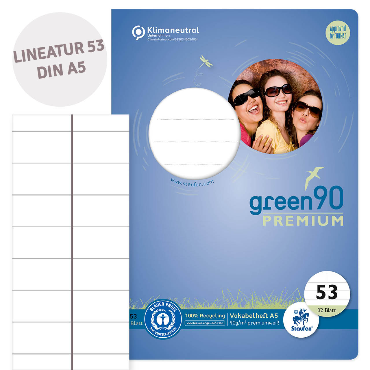 Staufen Green Vokabelheft zweispaltig – Lineatur 53, DIN A5